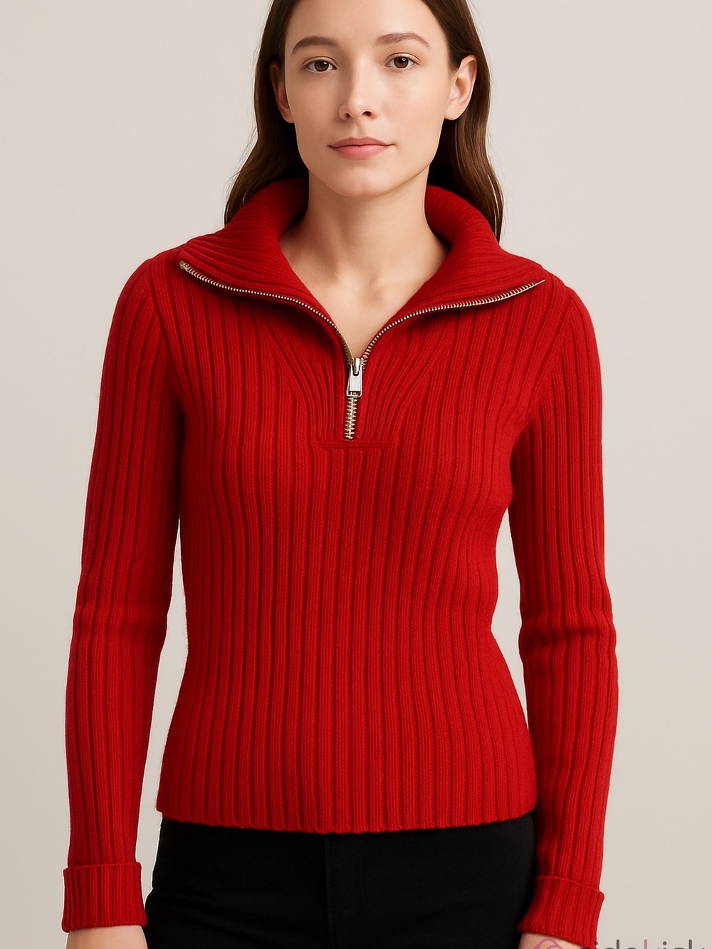 TALBOTS Petite cotton blend ribbed knit sweater 1/4 zip red size medium petite
